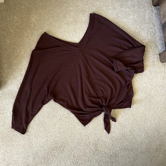 Six/Fifty Women´s Long Sleeve Relaxed Fit Front tie Maroon Brown Blouse Size M - Picture 4 of 10